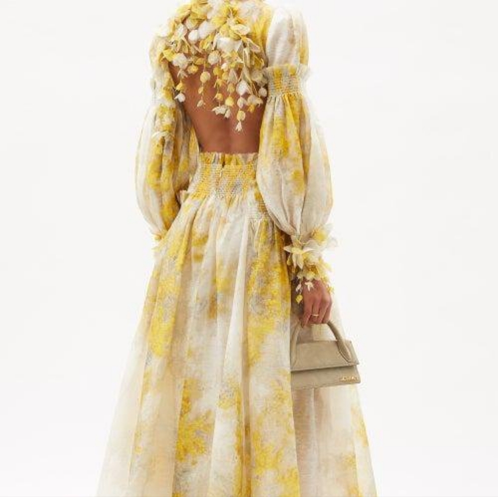 ZIMMERMANN Botanica Wattle-Print Linen-Blend Organza Dress - Yellow Print size 1